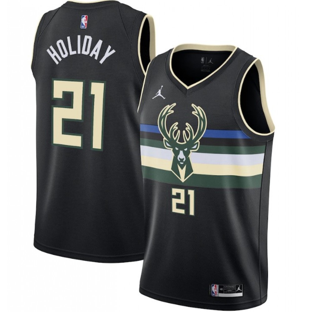 Men's Milwaukee Bucks Jrue Holiday #21 Jordan Black 2020/21 Swingman Jersey - Statement Edition-Pro Kit Vault | Brand New 26/27 Sports Jerseys